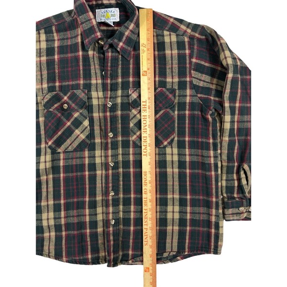VTG Alaska Wilderness Gear 1959 Green Plaid Flannel‎ Long Sleeve Button Up Sz L - Picture 2 of 6